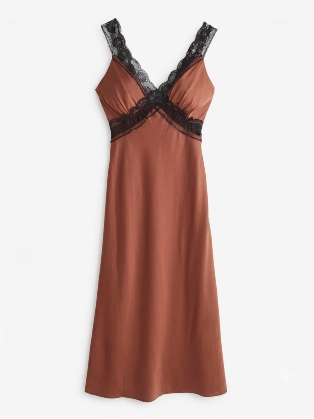 Abercrombie & Fitch Brown Satin Slip Dress with Black Lace
